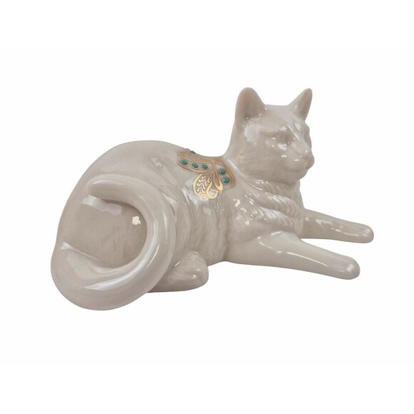 Lenox China Jewels Cat Figurine Issued 1992 USA Porcelain Gold Accents Turquoise - Picture 3 of 10